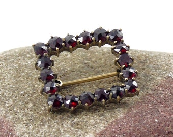 Gold Tone Garnet Frame Brooch, Garnet Brooch