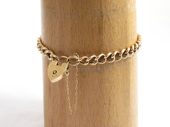 Gold Charm Bracelet, Heart Padlock Clasp