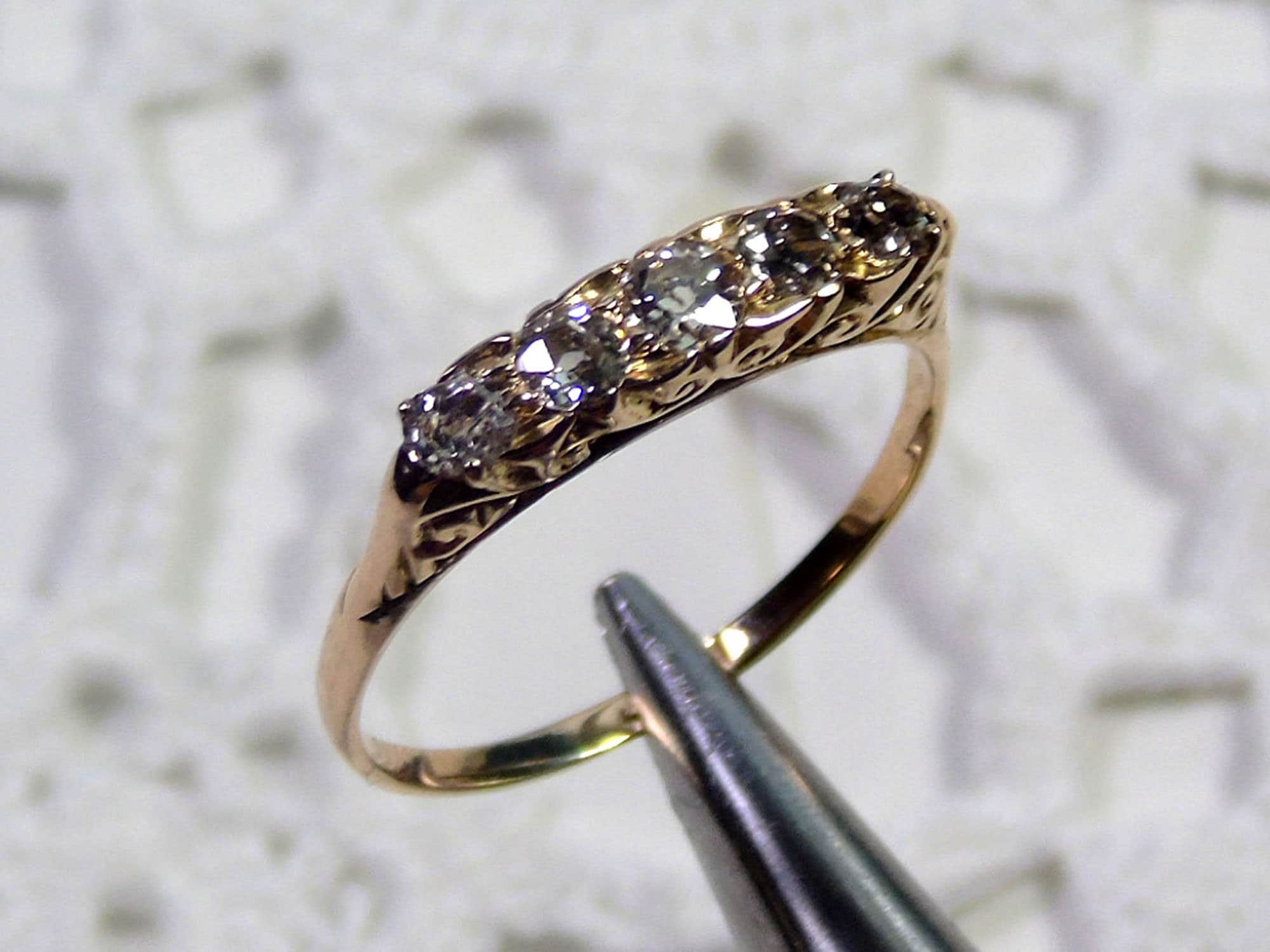 18ct Gold 5 Diamond Ring Victorian Diamond Engagement Ring Old
