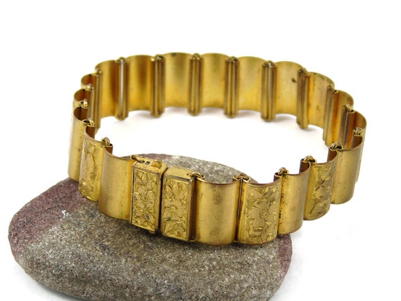 Gilt Bracelet, Panel Bracelet, Link Bracelet, Engr