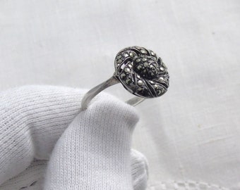 Vintage Marcasite Ring, Silver Marcasite Ring, Art Deco