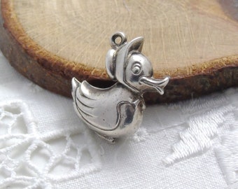 Silver Duck Charm, Bird Charm, Animal Charm, Nature Jewellery, Vintage Bracelet Charm