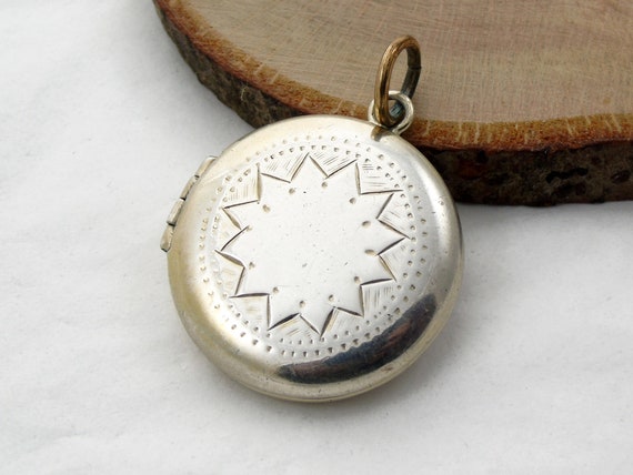 Round Silver Locket, Unusual Geometric Locket, Pho