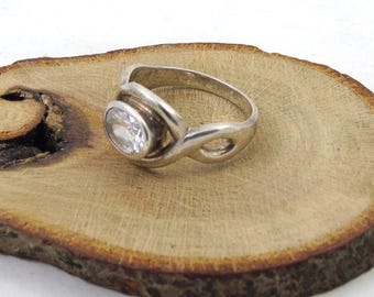Silver Clear Gem Ring, Silver Dress Ring, P 1/2 UK, 8 US