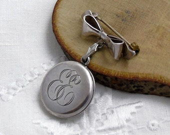 Silver Locket Brooch, Fob Locket, Engraved Silver Locket, Silver Photo Locket, Love Token, Photo Keepsake