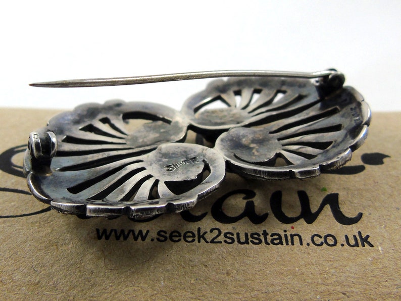 Grey Brooch Silver Brooch Art Nouveau Brooch Double Shell Brooch Large Marcasite Brooch Marcasite Brooch