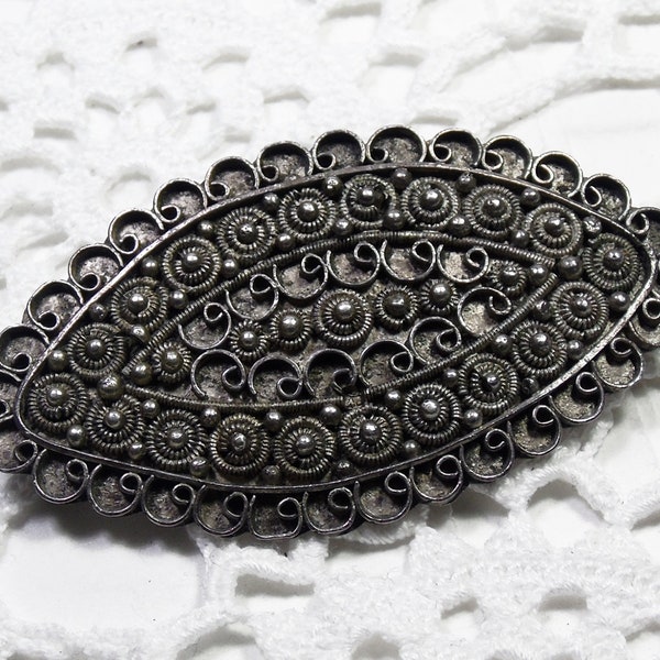 Silver Cannetille Brooch, Coiled Brooch, Dutch Style, Etruscan Revival Brooch, Victorian Oval Silver Brooch, Gift for her