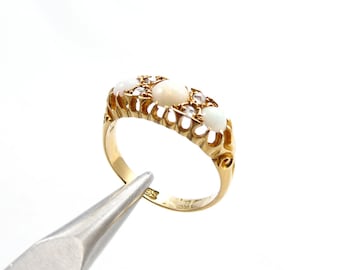 Anello antico edoardiano con opale e diamanti, 5,75, K 1/2