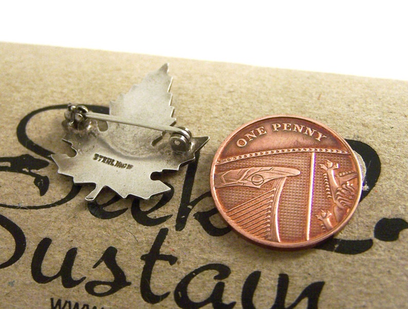 Silver Enamel Canada Maple Leaf Brooch, Cuilloche Enamel, Sterling Silver, Canada Lapel Pin image 8