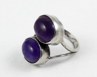 Amethyst Ring, Unusual Amethyst Ring, Sterling Silver Amethyst Ring, Double Amethyst Ring, Size M, Size 6.5