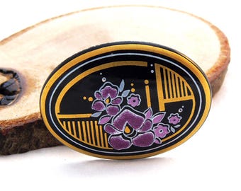 Michaela Frey Enamel Brooch, Oval Floral Brooch