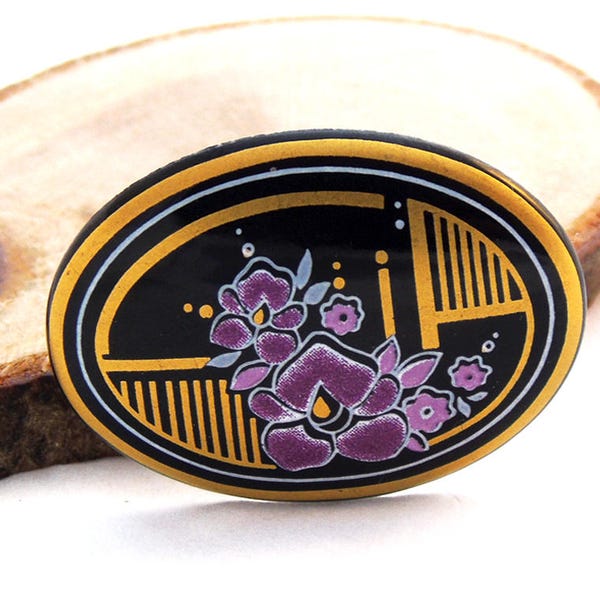 Michaela Frey Enamel Brooch, Oval Floral Brooch