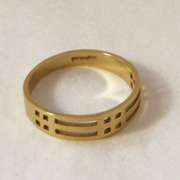 Vintage Mackintosh Style Gold Ring, Gold Band Ring, 9ct Ring, Wedding Ring, Gold Ring, L, 6