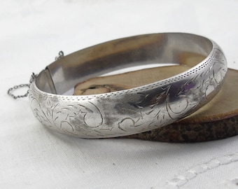 Silver Hinged Bangle, Round Silver Engraved Bangle, 925 Silver Bracelet