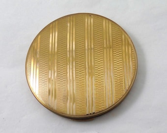 Cipria compatta Stratton Gold, specchietto compatto con fodera, anni '40