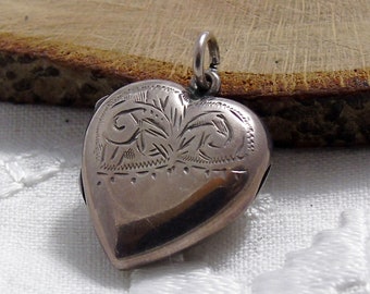 Sterling Silver Heart Locket, Engraved Silver Locket, Silver Photo Locket, Love Token Pendant