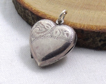 Engraved Silver Heart Locket, Vintage Photo Keepsake