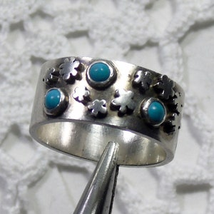 Turquoise Silver Ring, Multi-stone Ring, Unique Ring, Blue Silver Ring, Size P, Size 7.75