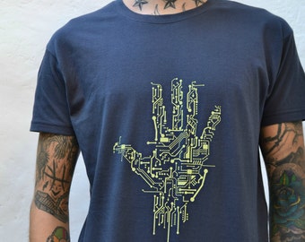 Computer Circuit Board T-Shirt Men's Tech Nerd Geek T-shirt Silkscreen Hand Printed Screen Print T-Shirt