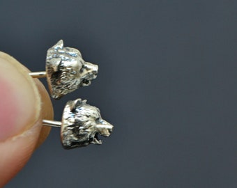 Bear Stud Earrings, Tiny Animal Mama Bear Earrings Jewelry, Forest Wildlife Jewelry, Sterling Silver Grizzly Bear