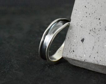 925 Silver Biker Ring Alternative Men's Ring Rustic Wavy Band Jewelry Ring Pinky Chevalier