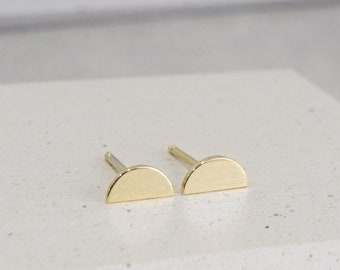 Dainty 14K Gold Earrings Half Moon Semi Circle Stud Earrings Modern Minimal 14K Gold Jewelry