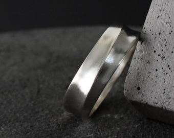Alternative Wedding Band Ring – Wide Sterling Silver Band Knife Inner Edge Ring, Minimalist