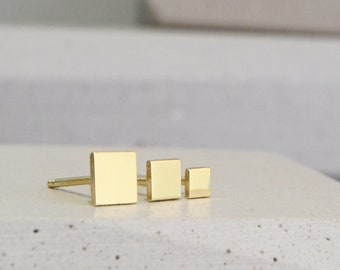 Square 14K Gold Earrings Geometric Minimal Mens 14K Gold Jewelry Gift For Him Her