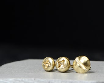 Screw Earrings Unisex 14K Solid Gold Phillips Screw Post Earrings Set of 3 pieces Mismatched Earrings