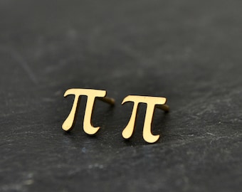 Pi Math Earrings, Pi Science Jewelry Stud Earrings, Geek Nerd Teacher Student Jewelry Gift, 14K Solid Gold