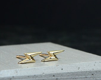 Lightning Bolt Flash Earrings 14K Solid Gold Thunder Lightning Scar 14K Gold Jewelry Men Flash Post Earrings