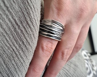 Molten Wide Band Ring Sterling Silver Organic Sculptural Statement Jewelry