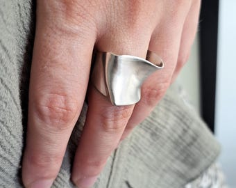 Bold Wrap Ring Sterling Silver Wide Chunky Band Architectural Statement Jewelry