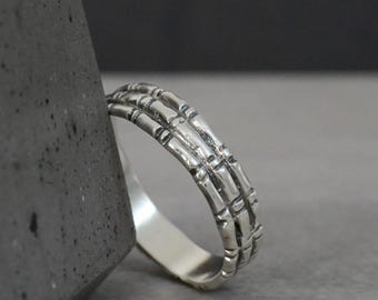 Alternative Goth Wedding Band, Sterling Silver Textured Tribal Bone Ring