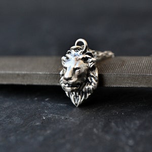 Lion Necklace Pendant, Sterling Silver Lion Head Jewelry, Mens Leo Zodiac Fire Emblem Jewelry