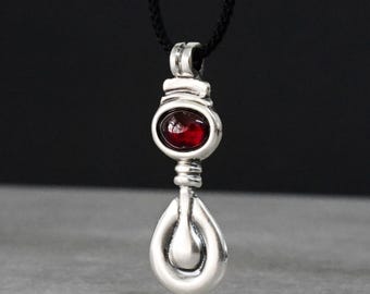 Artistic Garnet Sterling Silver Necklace – Sculptural Teardrop Pendant, Boho Statement Jewelry