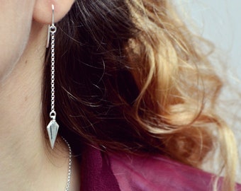 Arrowhead Dangle Earrings, Southwestern Everyday Drop Earrings, Geometric Arrowhead Tribal Edgy Jewelry, Sterling Silver