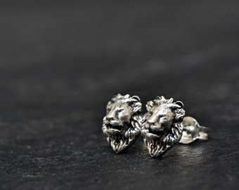 Lion Stud Earrings, 925 Sterling Silver Lion Leo Jewelry, Realistic Animal Lion Jewelry, Zodiac Leo Earrings Jewelry