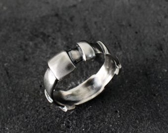 Band Ring 925 Silver - Alternative Statement Wedding Band - Artistic Bold Tattoo Jewelry