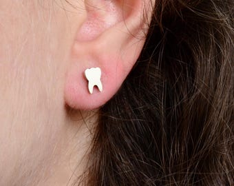 Minimal Tooth Earrings, 925 Silver Molar Tooth Earrings, Dentist Dental Student Jewelry Gift