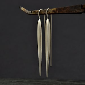 Long Dangle Silver Earrings, Olive Leaf Earrings, Nature Inspired Woodland Jewellery, Modern Minimalist Dangle Drop Earrings