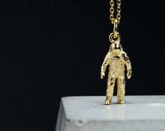 Astronaut 14K Solid Gold Necklace Jewelry Apollo 11 Astronaut Neil Armstrong Space Moon Jewelry