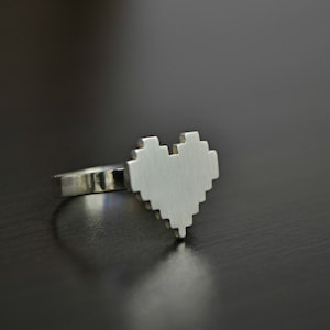 Pixel Heart Ring Statement 925 Sterling Silver Geek Nerd Ring 8 Bit Digital Pixel Heart Ring Video Game Jewelry