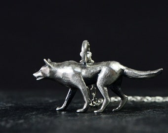 Sterling Silver Wolf Pendant Necklace, Wildlife Jewelry, Unique Wolf Charm, Nature Lover's Gift