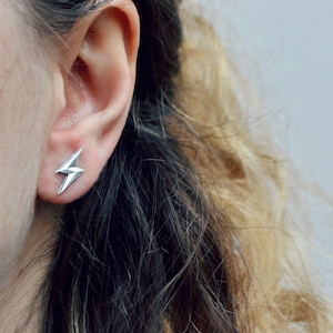 Lightning Bolt Earrings Sterling Silver Lightning Stud Earrings Everyday Thunder Bolt Jewelry