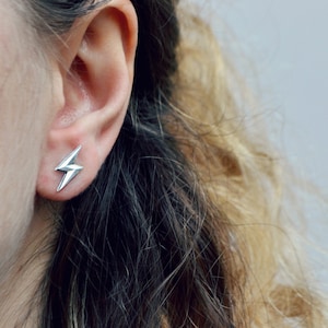 Lightning Bolt Earrings Sterling Silver Lightning Stud Earrings Everyday Thunder Bolt Jewelry image 1