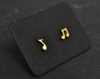 Tiny Music Note Earrings, Music Musician Note Jewelry, Children's Kid's Jewelry, 14K Solid Gold Everyday Earrings