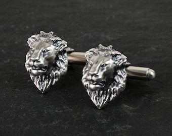 Lion Cufflinks, 925 Sterling Silver Lion Leo Mens Jewelry, Animal