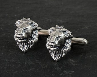 Lion Cufflinks, 925 Sterling Silver Lion Leo Mens Jewelry, Animal Lion Cuff Links, Mens Leo Zodiac Emblem