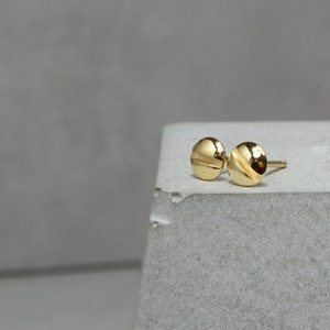 Small Round Earrings 14K Solid Gold Screw Earrings Minimalist Modern Mens Gold Studs Jewelry